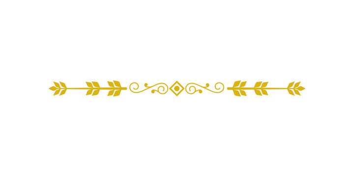 Golden decorative divider with arrows and ornate center, isolated on transparent background