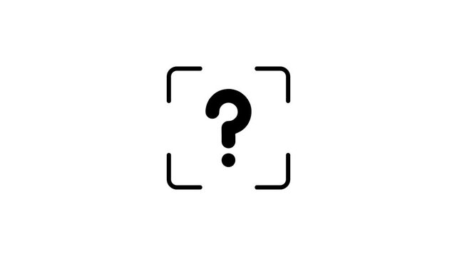 Question mark scanning with green light in search frame motion graphic on white background.
