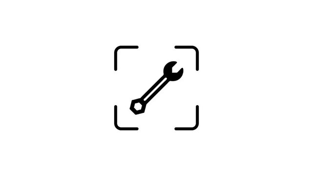 Animated wrench icon with scanning light, for technical support and maintenance concepts in dynamic video footage.