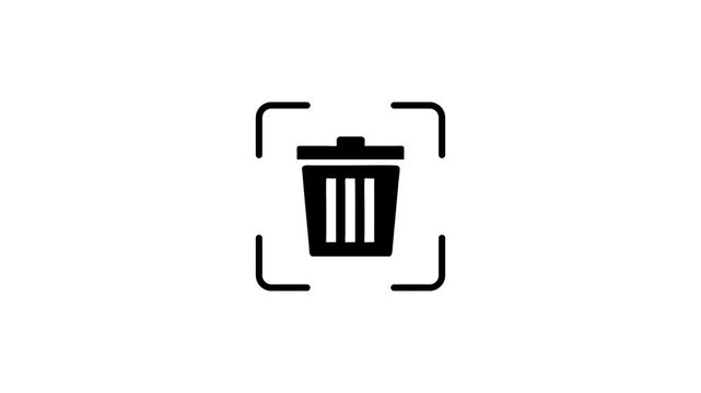 Data scanning animation featuring trash can icon with green laser line motion against white background.
