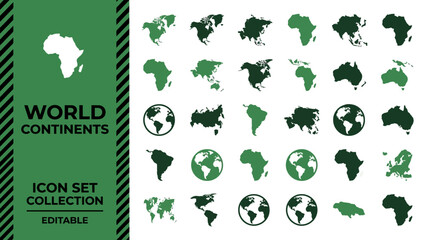 Green world continents and globe icon set collection © Iconesia Studio
