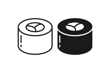 Sushi roll maki line and solid icon set. Japanese cuisine food illustration © Bayu