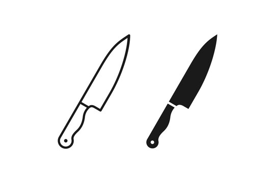 Kitchen chef knife outline and silhouette icon. Cooking tool and cutlery symbol