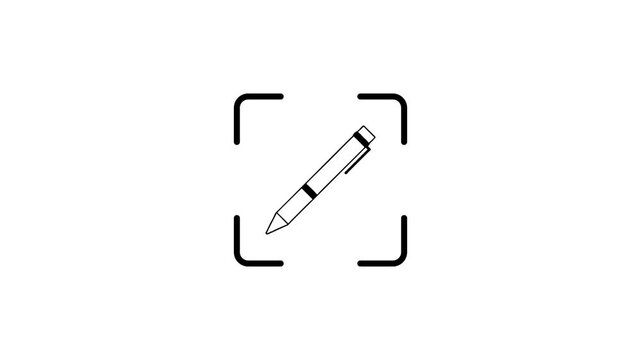 Animation of digital laser scanning pen icon inside viewfinder frame for modern document digitization technology.