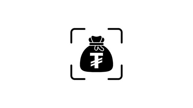 Dynamic animation of tanzanian shilling currency symbol money bag within scanning focus frame, seamlessly looping financial scan.