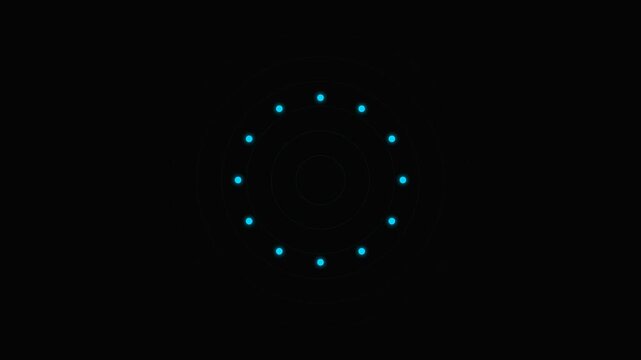 Minimalist circular ring composed of glowing blue dots on black background