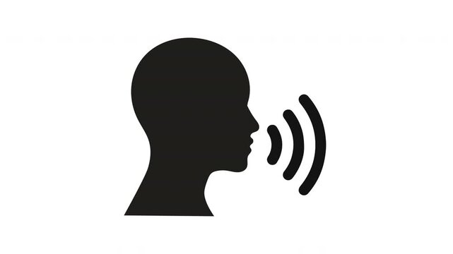 Animated Speaking Head Icon with Voice Sound Waves Loop Communication Symbol Motion Graphic