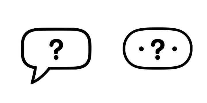 Two black and white speech bubble icons with question marks inside, one filled and one outlined, set against a plain white background. The speech bubbles are simple and minimalist, with the outline...