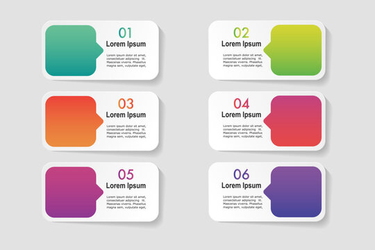 infographic elements template, business concept with 6 steps, rectangle shapes design with multi gradient color label for workflow layout, diagram, annual report, vector
