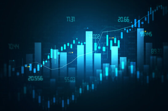 Abstract financial graph showing business growth, crypto investment performance, stock market analytics and economic trends.