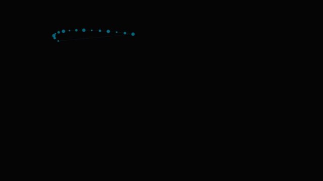 A bright blue dotted arrow pointing diagonally upwards on a black background