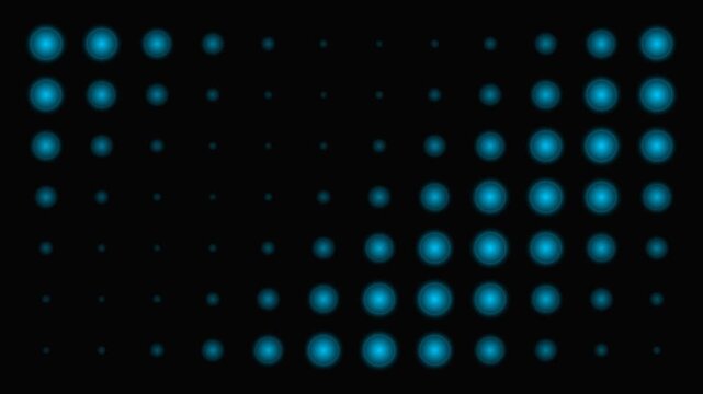 A digital grid of glowing blue dots fading into a dark black background