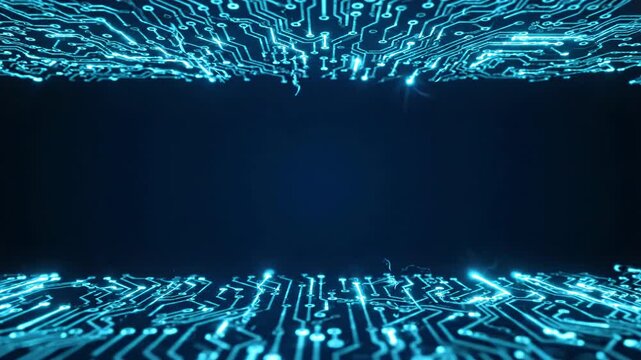 Abstract digital background with glowing blue circuit board pathways