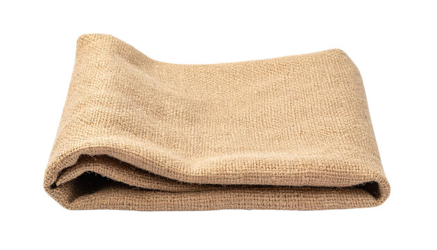 A neatly folded empty jute sack with realistic creases and coarse fabric texture, isolated on transparent background, PNG.