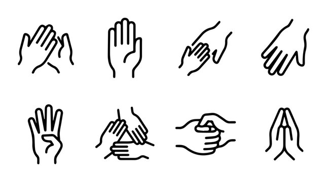 Hand Gestures Icons Set, Human Body Parts, Communication Symbols