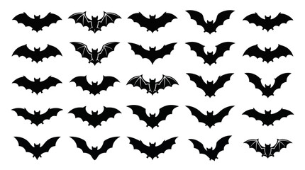 Obraz premium A Halloween pattern of many flying bats in black silhouette on white