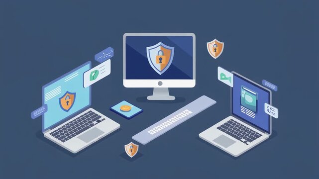 Network security icons arranged in a repeating pattern against a dark blue background with subtle motion