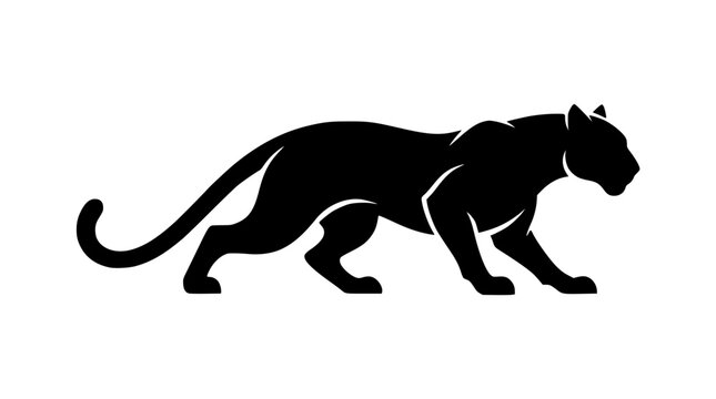 Stalking panther silhouette vector illustration featuring a powerful creeping wild cat cheetah cougar puma or black jaguar side view shape