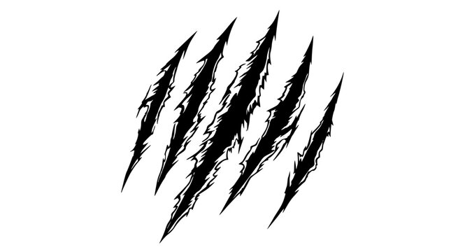 Aggressive beast claw marks vector illustration featuring ripped torn paper jagged shredded textures and five wild animal claw scratches