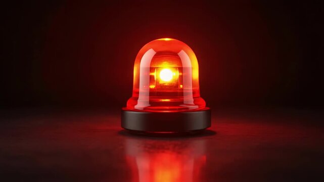 Red emergency beacon lights blinking in rhythmic sequence against a dark reflective background creating a warning or alert atmosphere