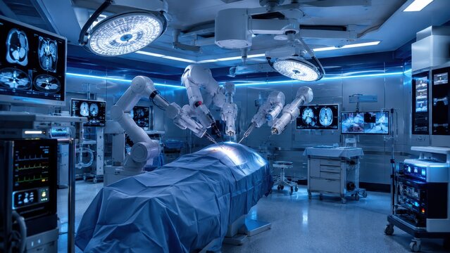 Advanced robotic surgery system in modern operating theater