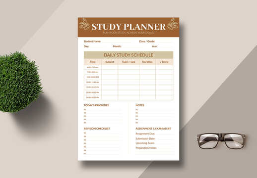 Study Planner Template Layout