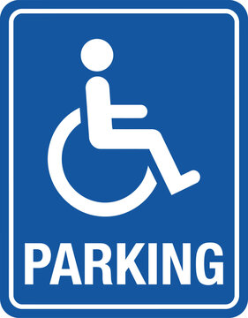 Standard blue and white accessible parking sign for disability parking spaces