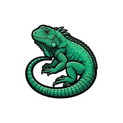 Fototapeta premium Green iguana illustration. Vector lizard mascot icon.