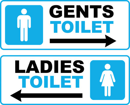 Gents and ladies toilet directional signage set with restroom, directional