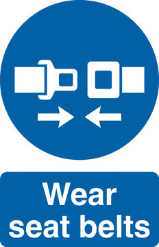 Wear seat belts mandatory blue circular traffic sign illustration with seatbelt