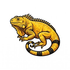 Fototapeta premium Yellow iguana illustration. Exotic reptile drawing.