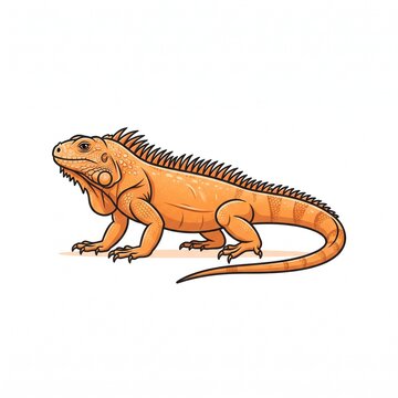 Orange iguana lizard illustration. Reptile drawing.