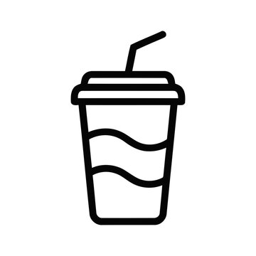 Simple Outline Drawing of a Beverage Cup with a Straw and Waves