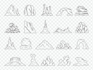 Hand Drawn Rock And Stone Outline Collection For Geological Landscapes And Graphic Design Projects © Md