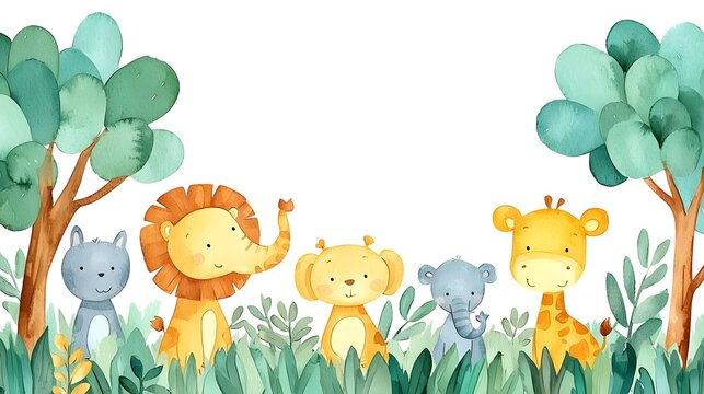 Cute cartoon safari zoo with animal borders.