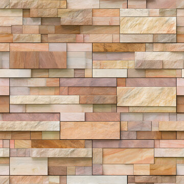 Rustic sandstone brick wall background with seamless rectangular layout and realistic surface detail