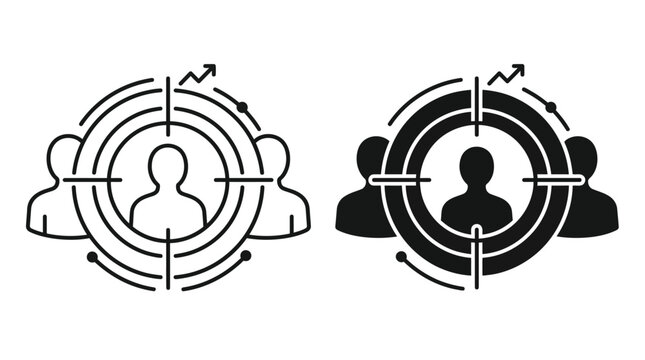 Target Audience Crosshair Icon Set Vector with Outline and Solid Customer Targeting Icons
