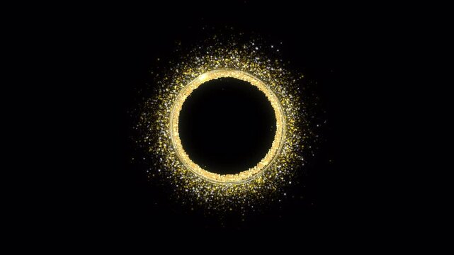 Luxury golden glitter circle border animation with seamless loop shimmering particle frame on transparent background.