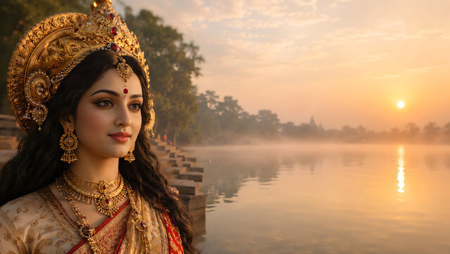 Elegant Durga Pooja Background Featuring Goddess Durga Parvati Lakshmi Maa Kojagari Lakshmi Puja Festival