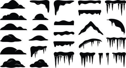 Winter snow drifts and icicles silhouettes against a white backdrop for graphic design © Ali