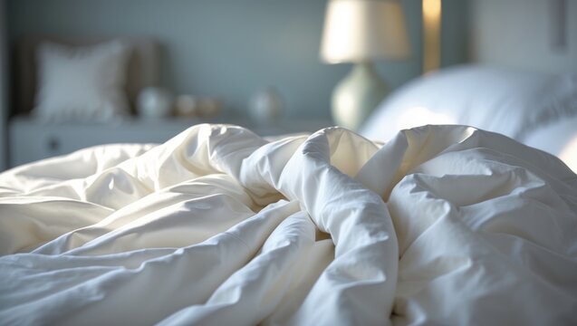 White bed duvet cover isolated with a top-down view of the bedroom.