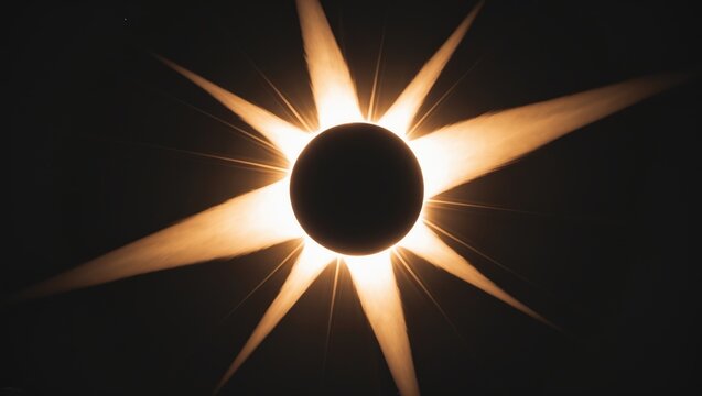 Partial solar eclipse of the sun. During the 2024 solar eclipse, the sun peeks through past the moon, creating a glowing warm aura.
