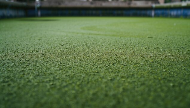 Green Algae Covering a Still Pool Surface with Natural Light