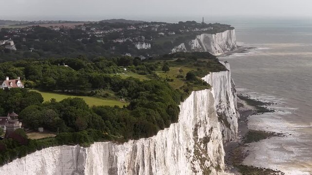 Flying over the white cliffs of Dover in Great Britain
