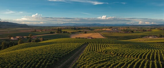 Obraz premium Vast Vineyard Landscape Under a Blue Sky with Rolling Hills
