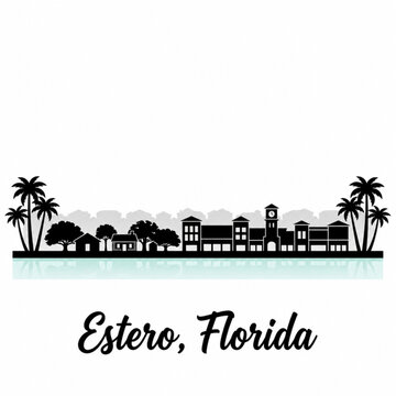 Estero Skyline Silhouette &mdash; A Gulf Coast Bayfront Community in Southwest Florida Vector Illustration
