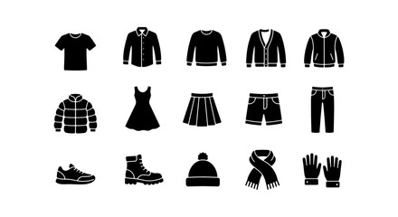 Clothing solid icon set with puffer jacket footwear for fashion app © JAKIR LITON