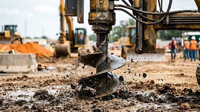 Industrial auger drill machine boring into the ground