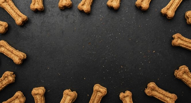 Dog Treats Arranged in a Circle on a Dark Background