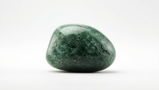 Single green nephrite stone piece displayed against a clear white background